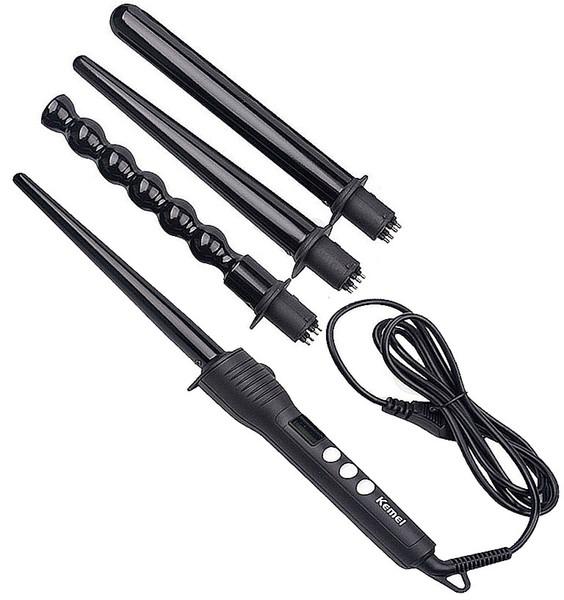 Kemei Hair Curler 4 in 1 Curling Iron Removable Curler Roller Conical & Gourd-shaped Curling Wand Electric Hair Styler Curls